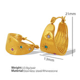 Zircon U Shape Star Titanium Steel 18K Gold Plated Earrings